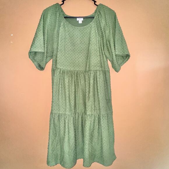 J. Crew Women's Midi Clip Dot Tiered Olive Green Dress - Small - Picture 1 of 9
